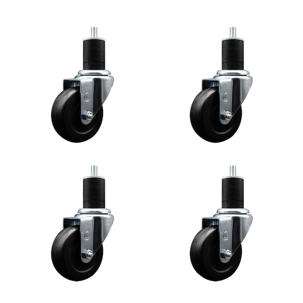 Service Caster 3.5'' SS Hard Rubber Wheel Swivel 1-3/4'' Expanding Stem Caster Set, 4PK SCC-SSEX20S3514-HRS-134-4 - main